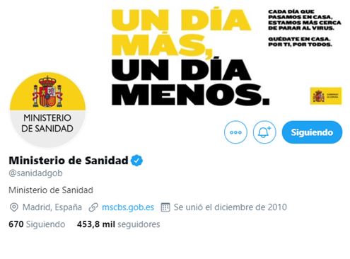 Cuenta Twitter ministerio de Sanidad