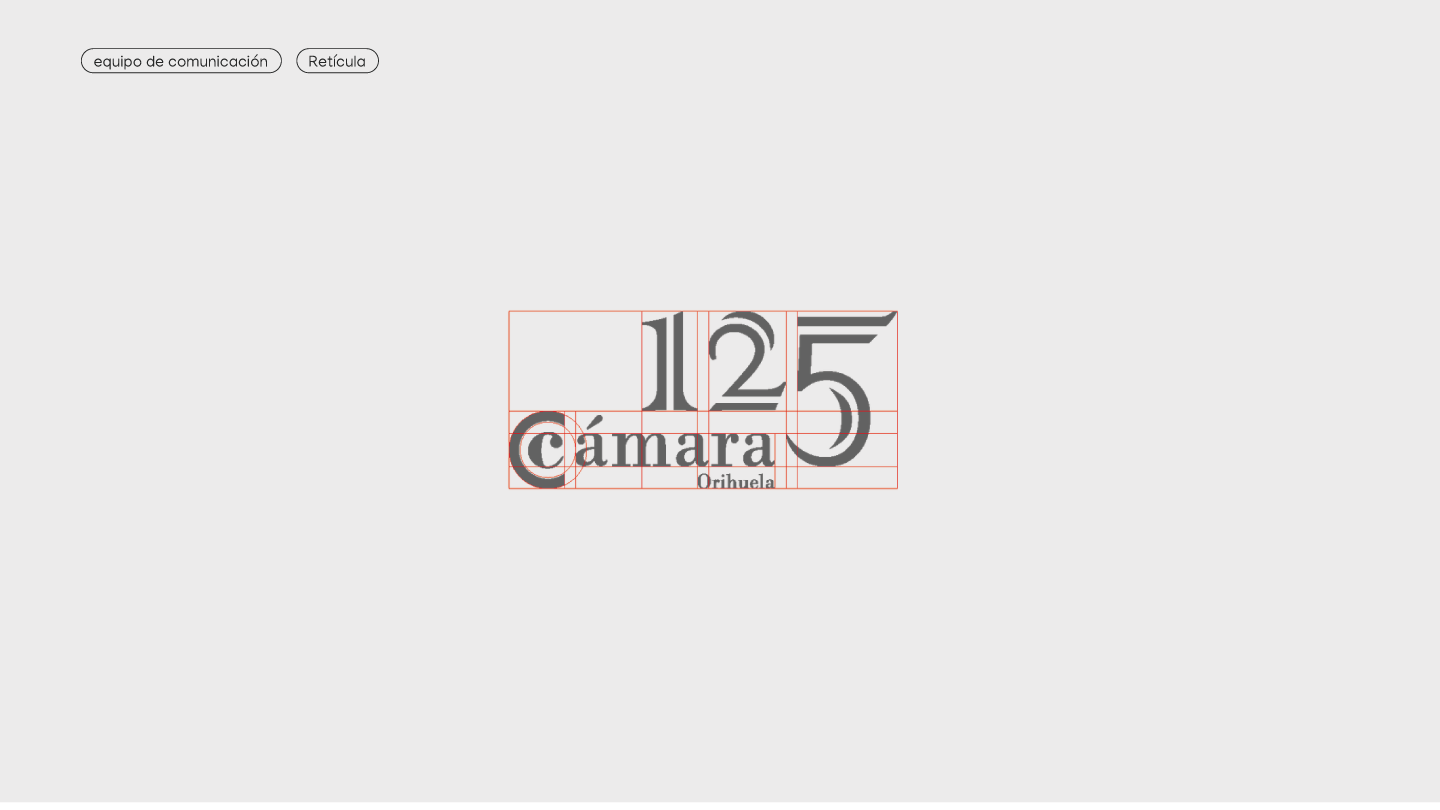 Ret&iacute;cula de construcci&oacute;n del logotipo del 125 aniversario de la C&aacute;mara de Comercio de Orihuela
